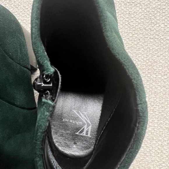 White Mountain Ankle Boots Women 7.5 Green Suede Leather Block Heel Zip Closure - Picture 9 of 11